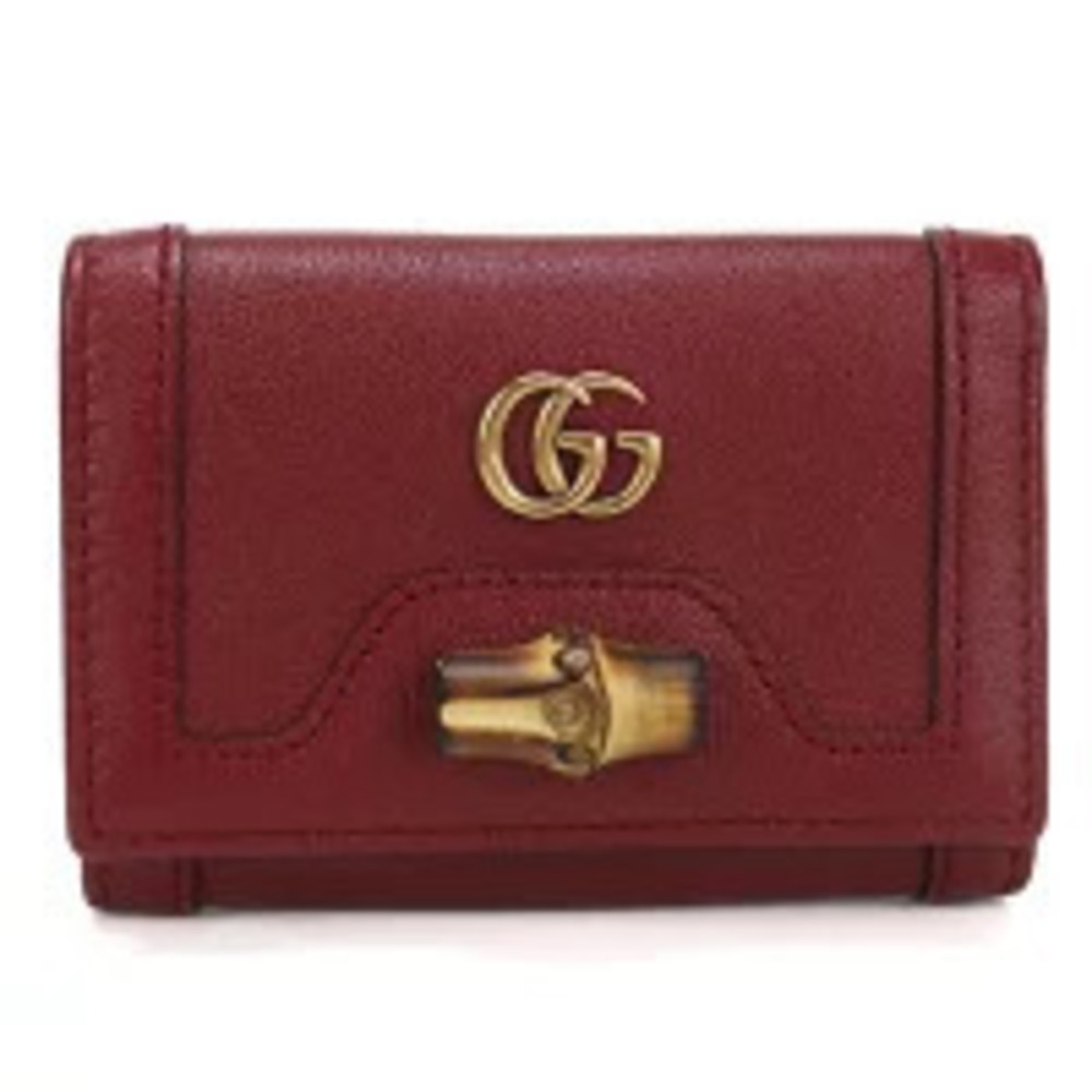 Gucci Tri fold Wallet Compact Diana Leather Red